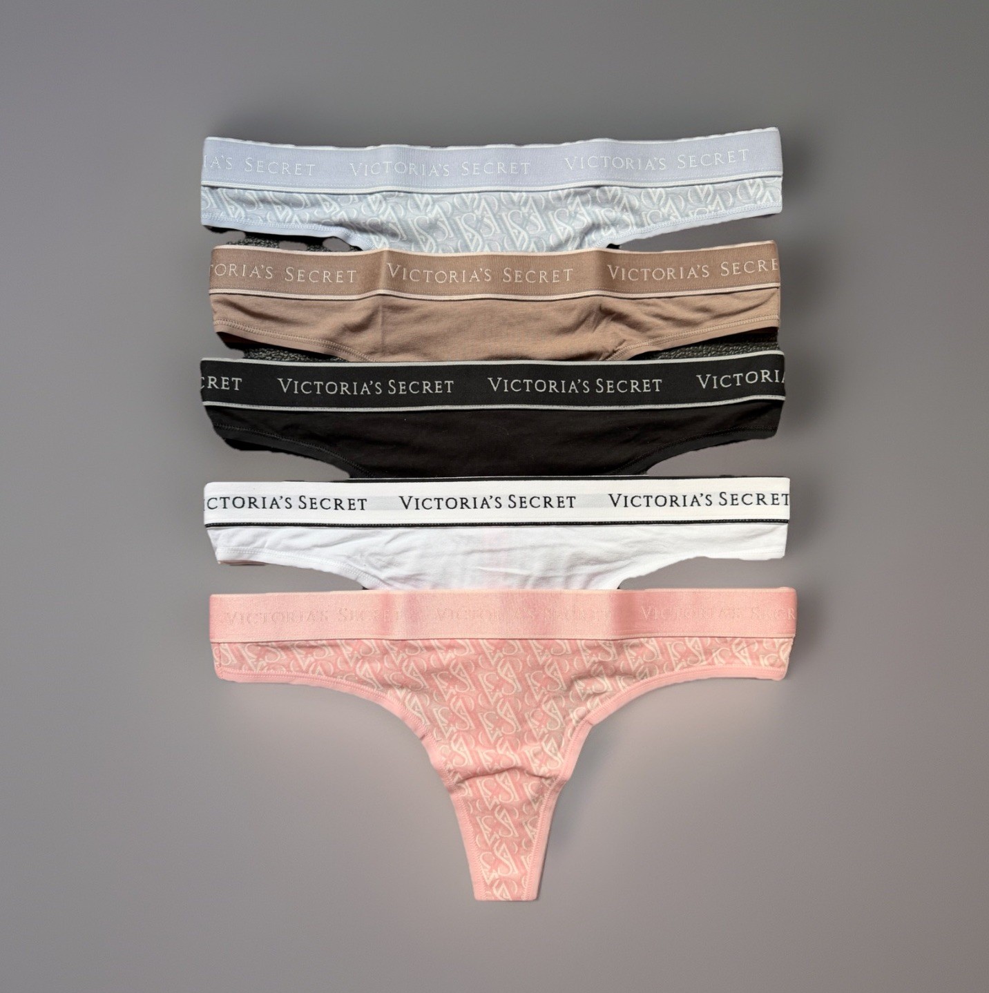 5-Pack Victoria’s Secret sz M Logo Cotton Thong String Panty Bundle Lot Set