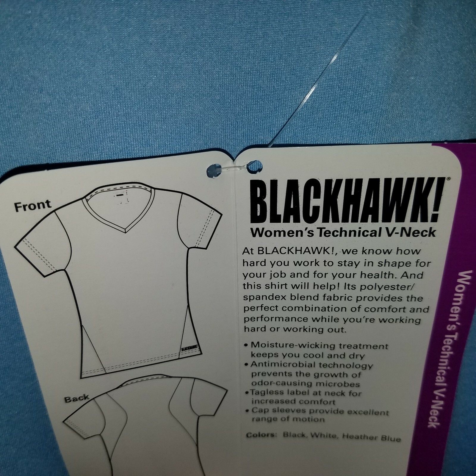Blackhawk Women’s technical V-Neck Lg NWT Heather blue Polyester spandex