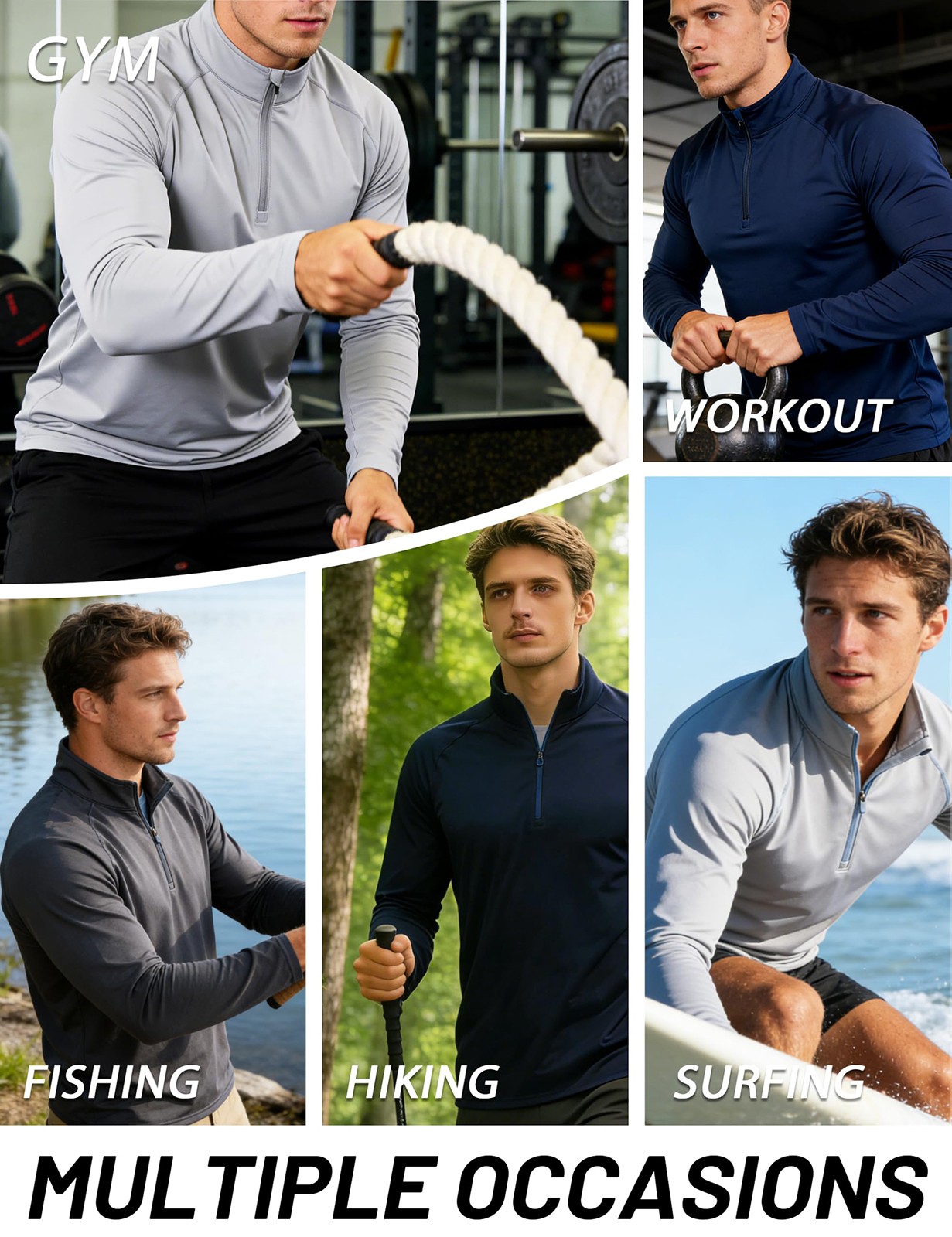 UPF50+ Men’s 1/4 Zip Sun Block UV Shirts Long Sleeve Performance Fishing T-Shirt