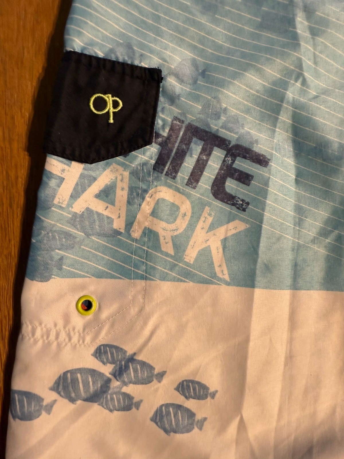 Vintage OP Ocean Pacific Swim Trunks Youth Large Shark Graphic 80s 90s Surf