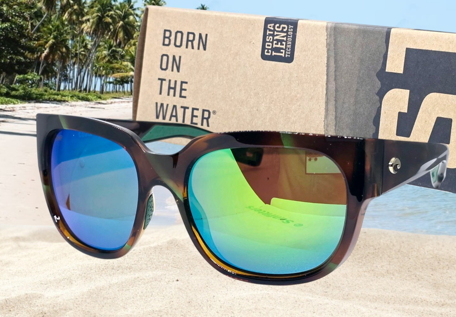 COSTA DEL MAR palm tortoise/green mirror WATERWOMAN polarized 580P sunglasses