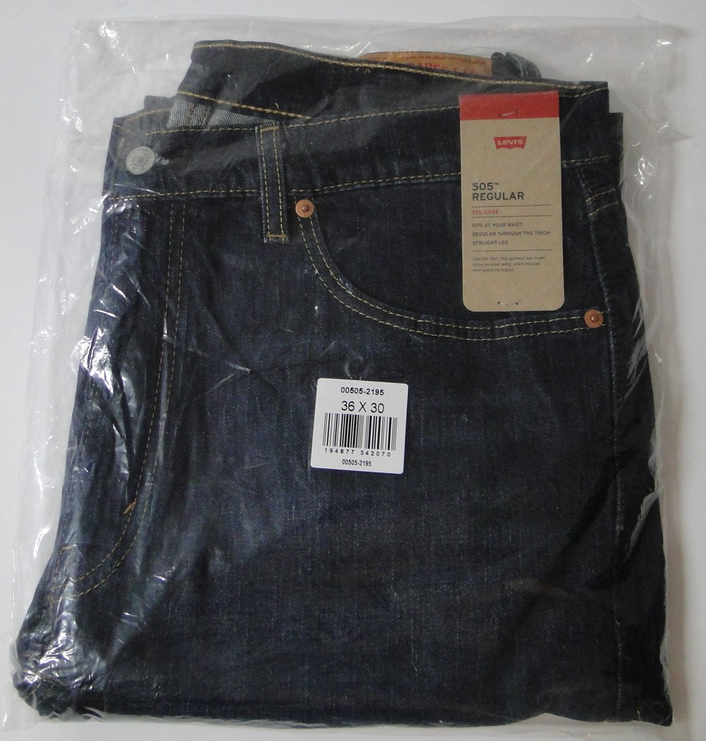 Levi Men’s 505 Regular Fit Jeans, Dark Denim Wash 36W X 30L NEW SEALED !