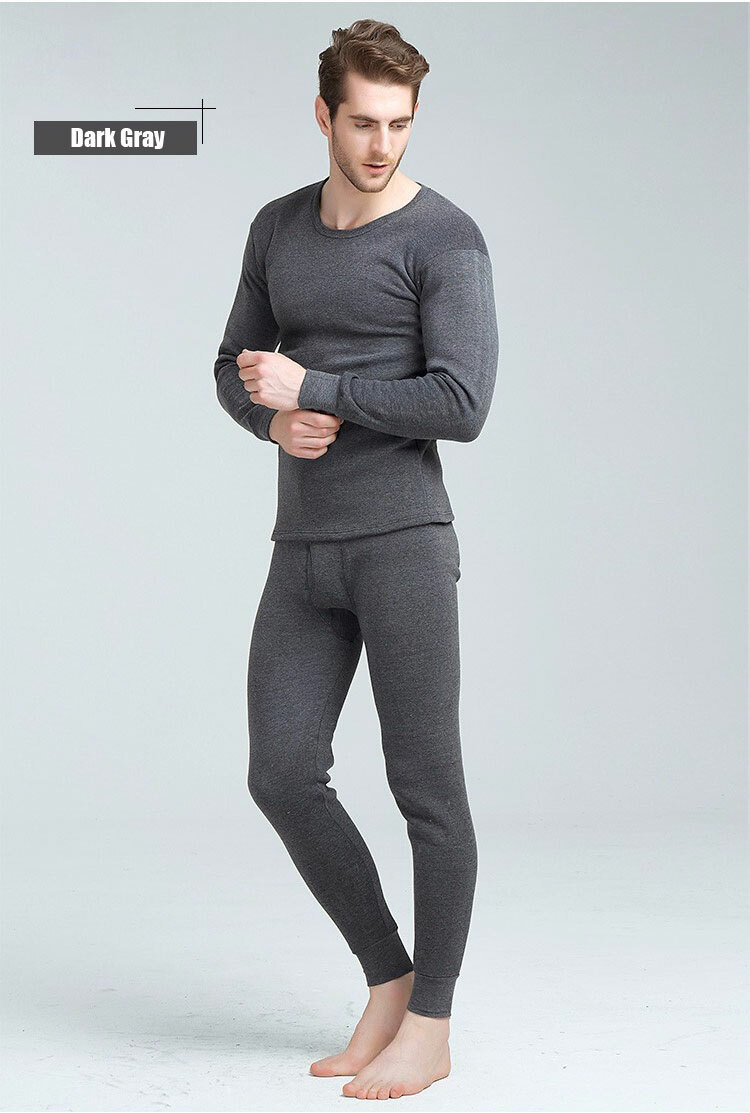 Men Winter Fleece Lined 100% Cotton Thermal Long Johns Top Bottom Underwear Set