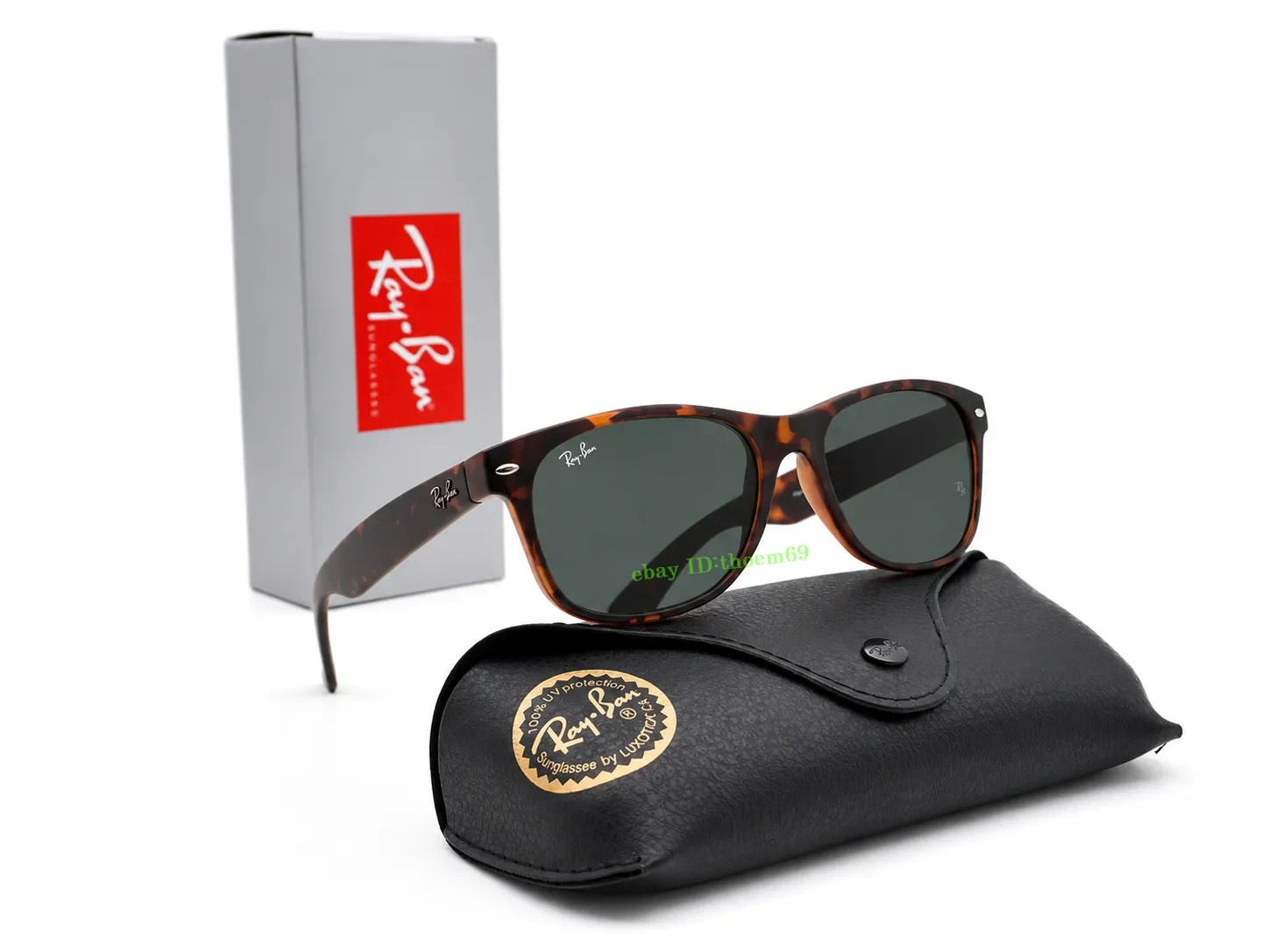 RAY-BAN NEW WAYFARER RB2132 865/B1 55MM SUNGLASSES Dark Grey LENS Matte Havana