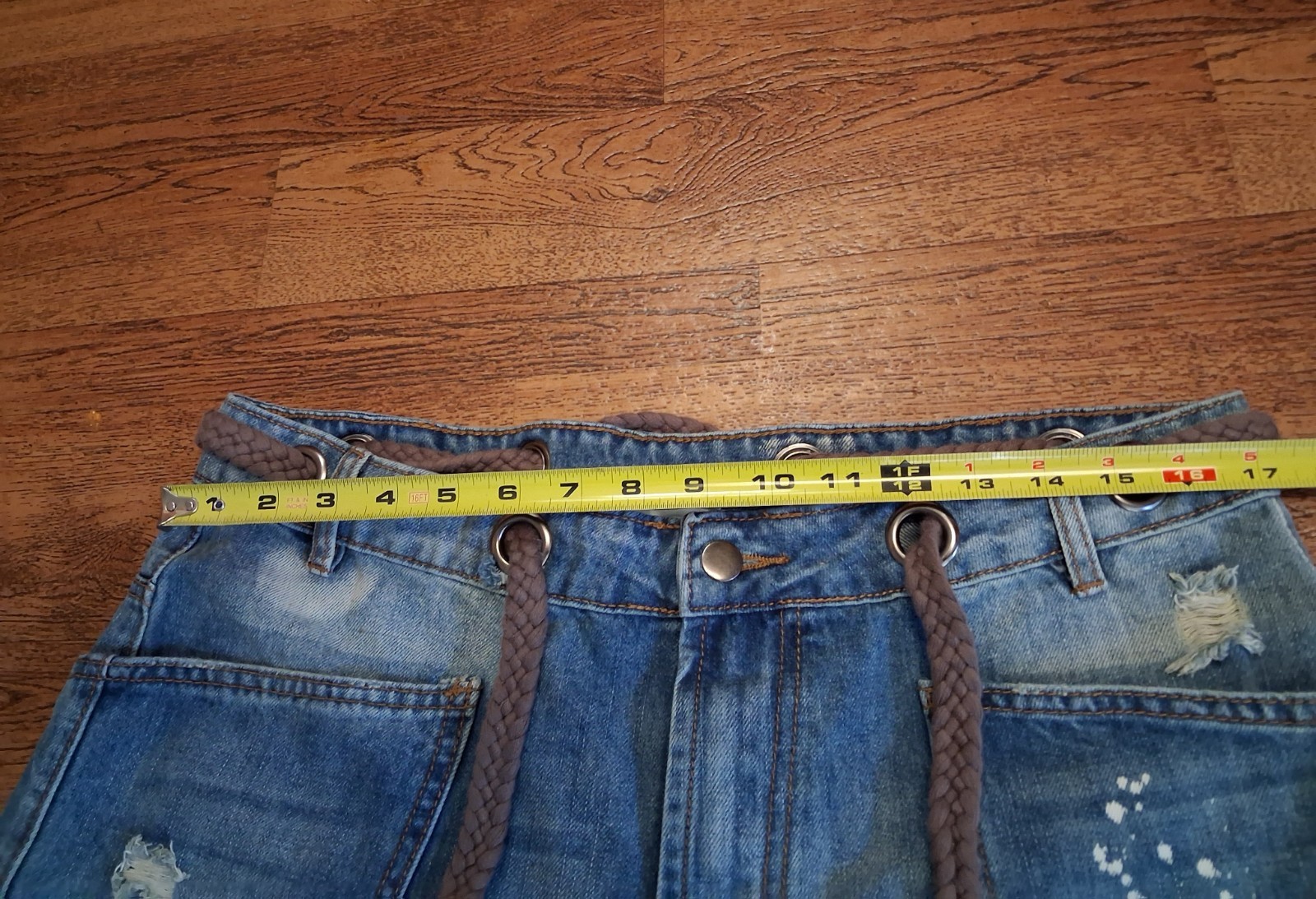 POL Baggy Fit Wide Leg Paint Splatter Cargo Pocket Jeans, Size Large