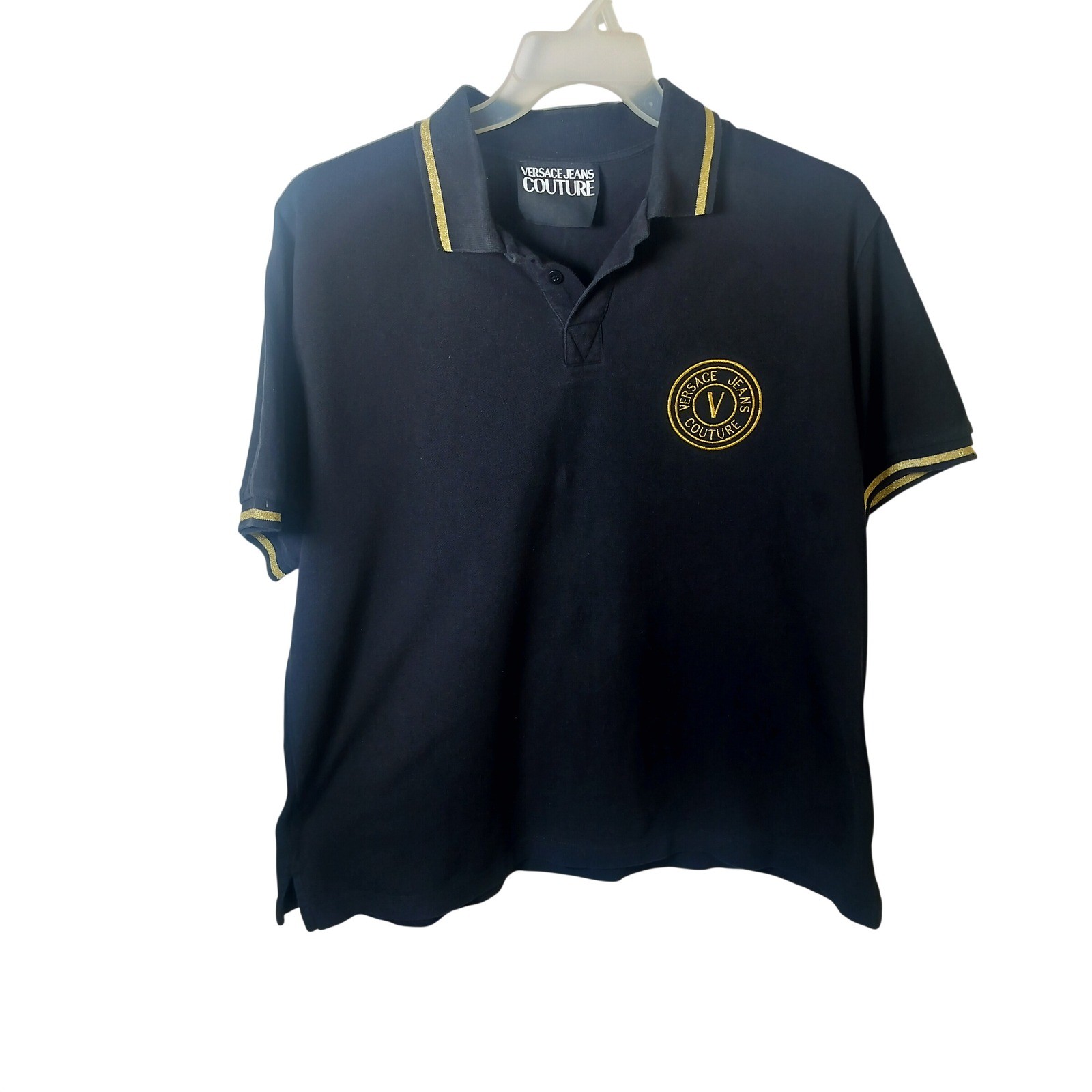 Versace Jeans Couture Mens Black Gold V-Emblem Polo Shirt 72GAGT03 XXL