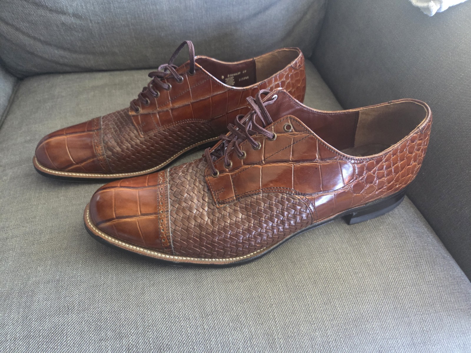 Stacy Adams Esposito Men’s Cap Toe Oxfords Brown Woven Croc Print Size
