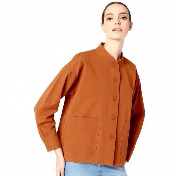 Eileen Fisher Terracotta Mandarin Collar Orga. Cotton M EUC Returns Accepted