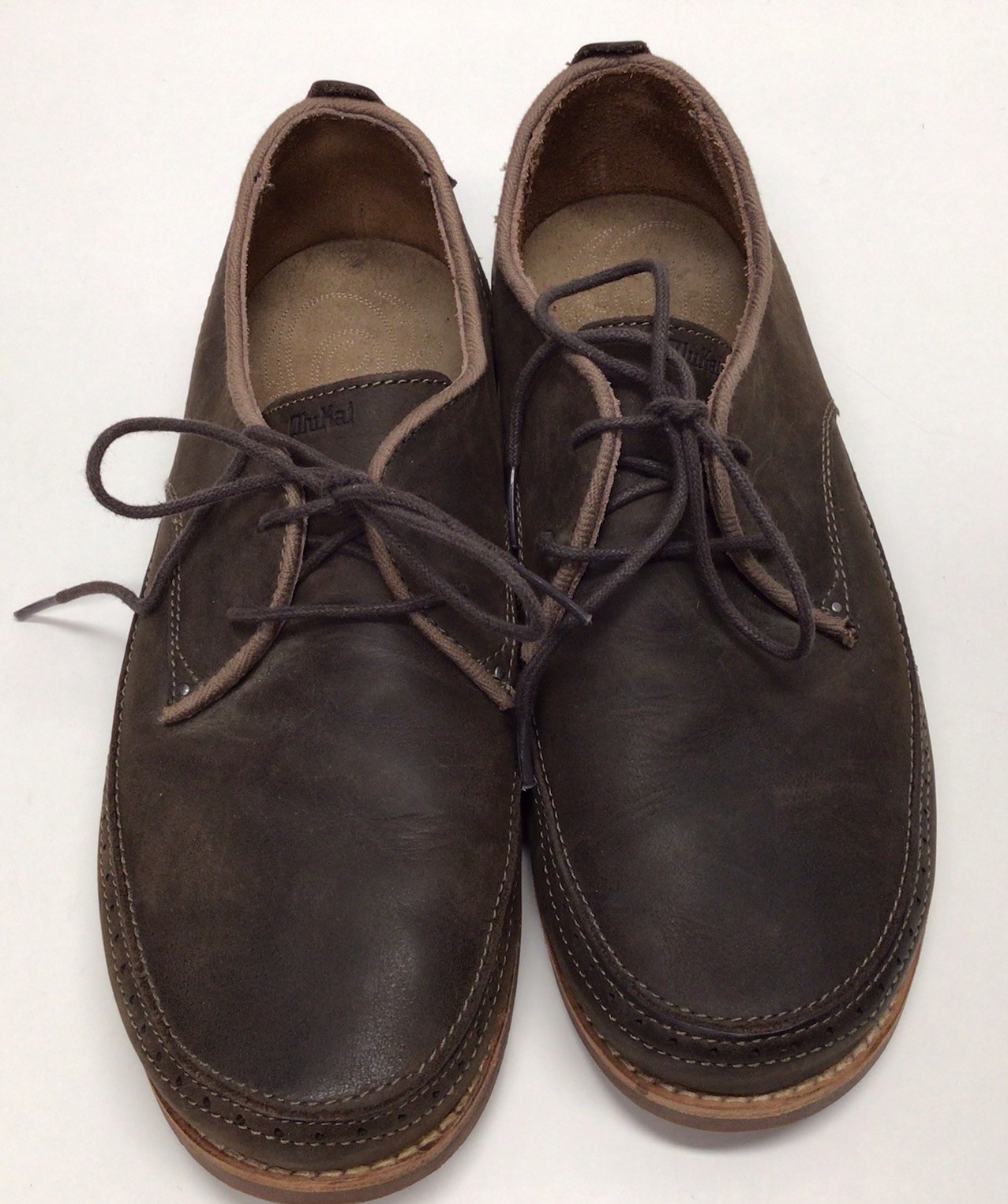 OluKai Honolulu Lace Up Men’s Brown Leather Oxford Casual Shoes Size 9