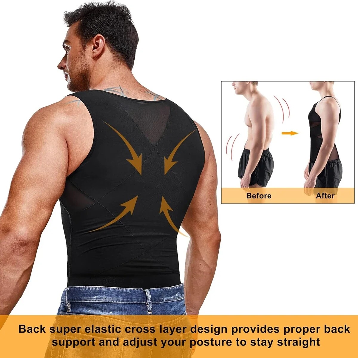 Men Slimming Body Shaper Tank Top Abdomen Gynomastica Compression Vest Shirt Gym