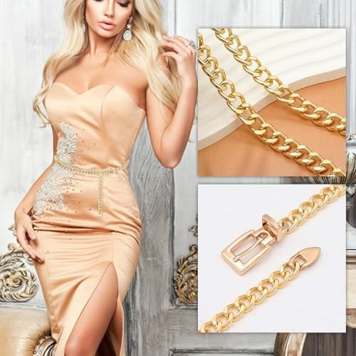 Chain Belt For Women Adjustable Waist Belt M: Fits waist 27.5-33.5 inches Gold