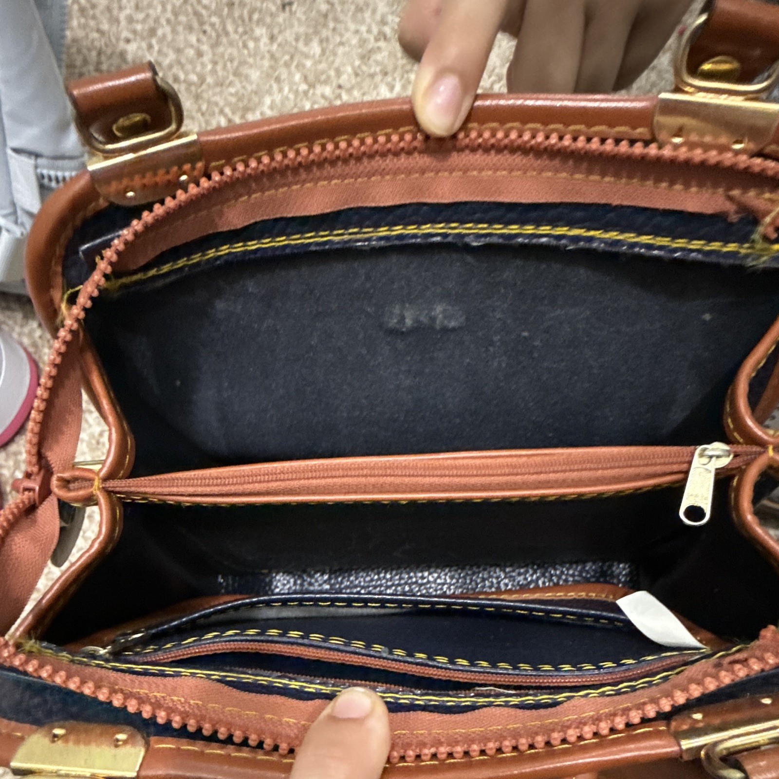 Dooney & Bourke Navy Pebbled Top Handle Satchel, Zip, Gold HW, Pockets
