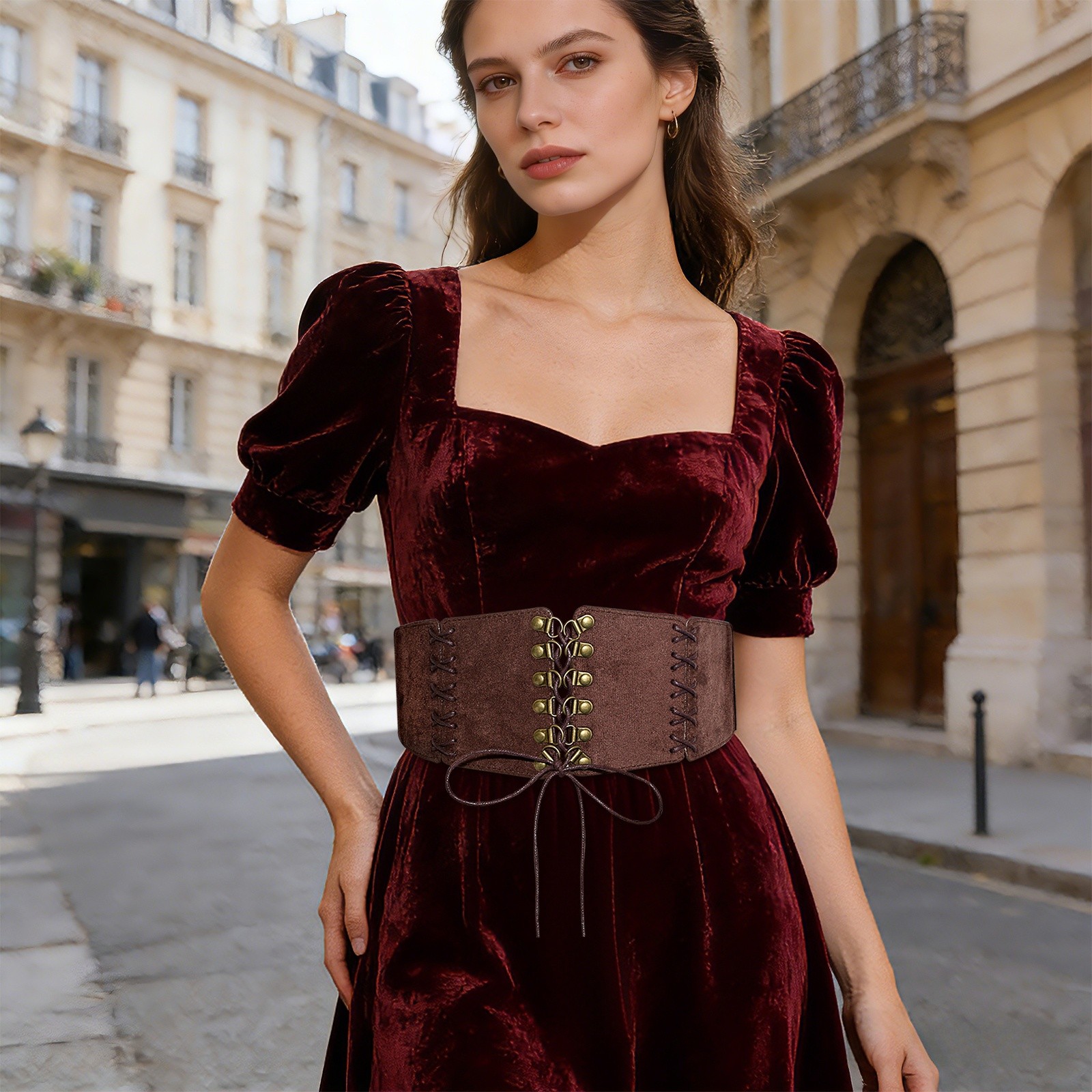 Women’s Vintage Wide Elastic Corset Belt Adjustable Waist Cincher for Dresses