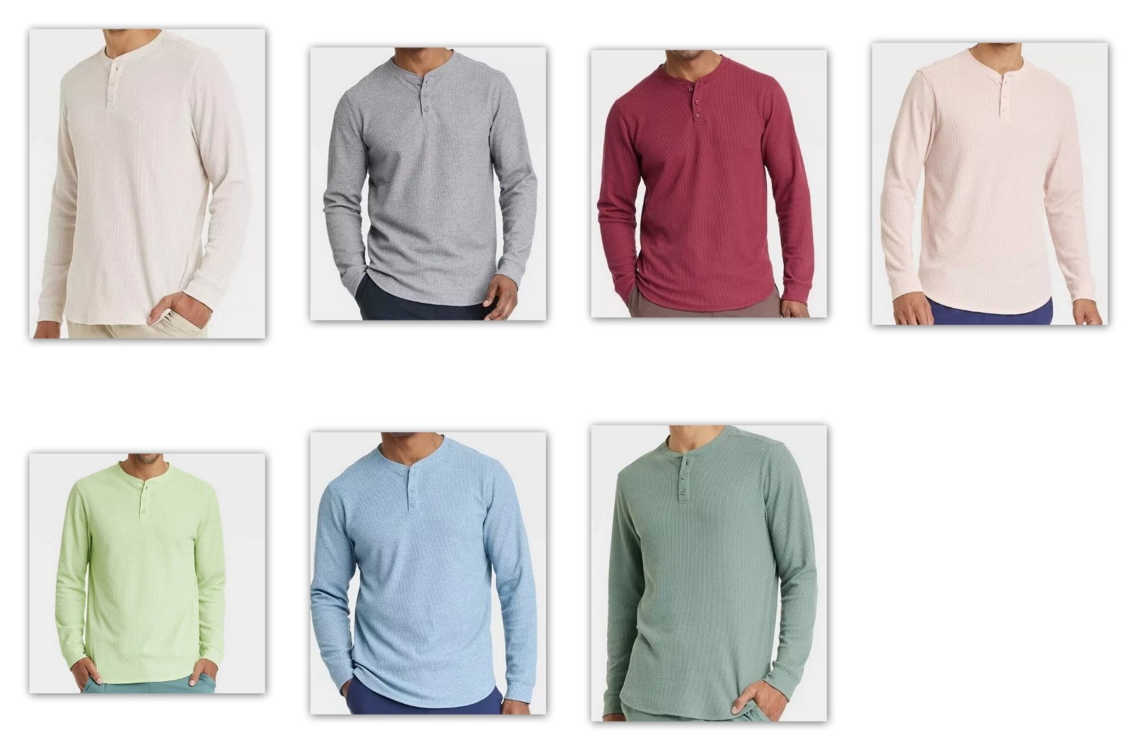Mens Waffle-Knit long Sleeve 3 BUTTON Henley Shirts – ALL IN MOTION S M L XL XXL