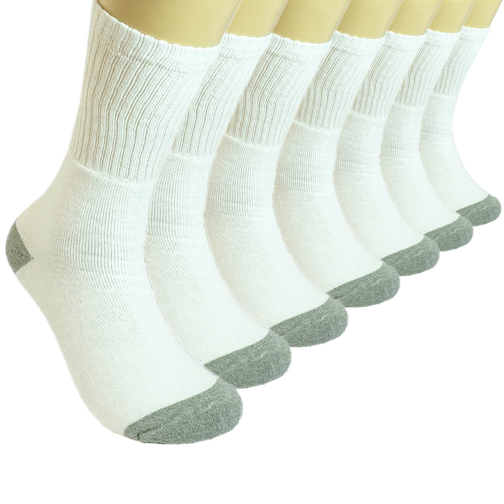 Men Sport Athletic Work White 2 Tones Crew Cushioned Cotton Socks Size 9-11