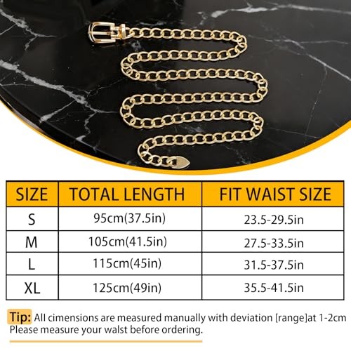 Chain Belt For Women Adjustable Waist Belt M: Fits waist 27.5-33.5 inches Gold