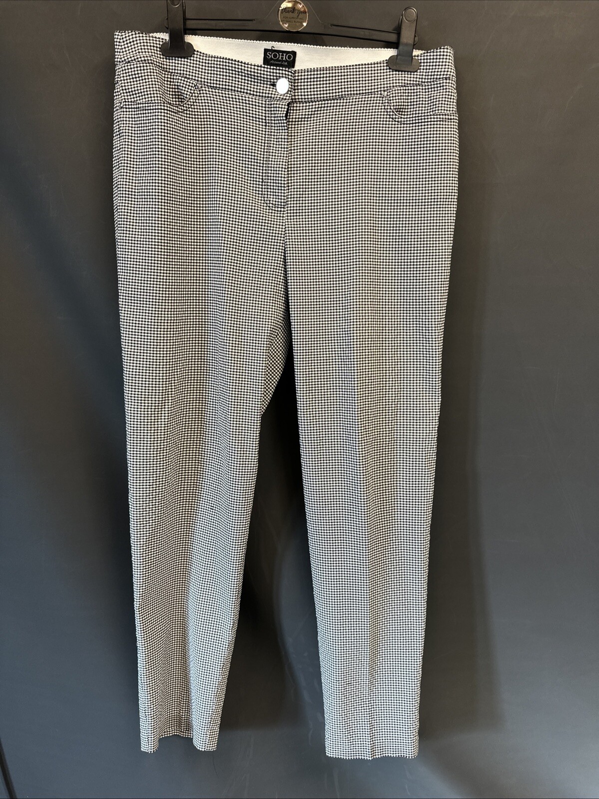 Soho Black White Checkered Casual Business Pant Size 14 Elastic Waist Pockets