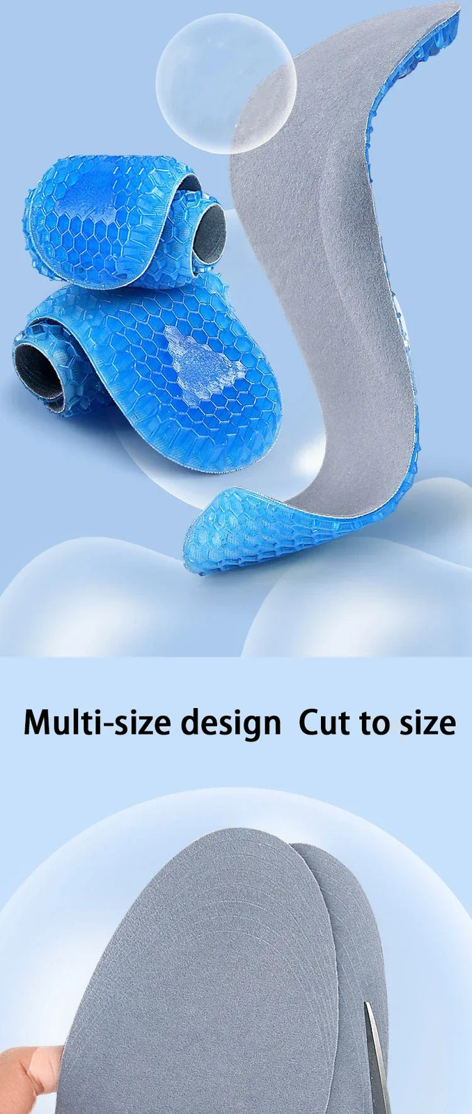 1 Pair Silicone Gel Soft Insoles Outdoor Sports Running Insole Elastic Shock-abs