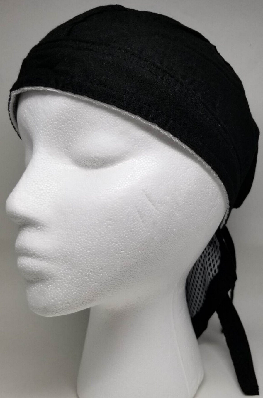 Black Bandana Head Wrap Cap w/ Sweatband Dorag Motorcycle Doo Rag Du Dew Cotton