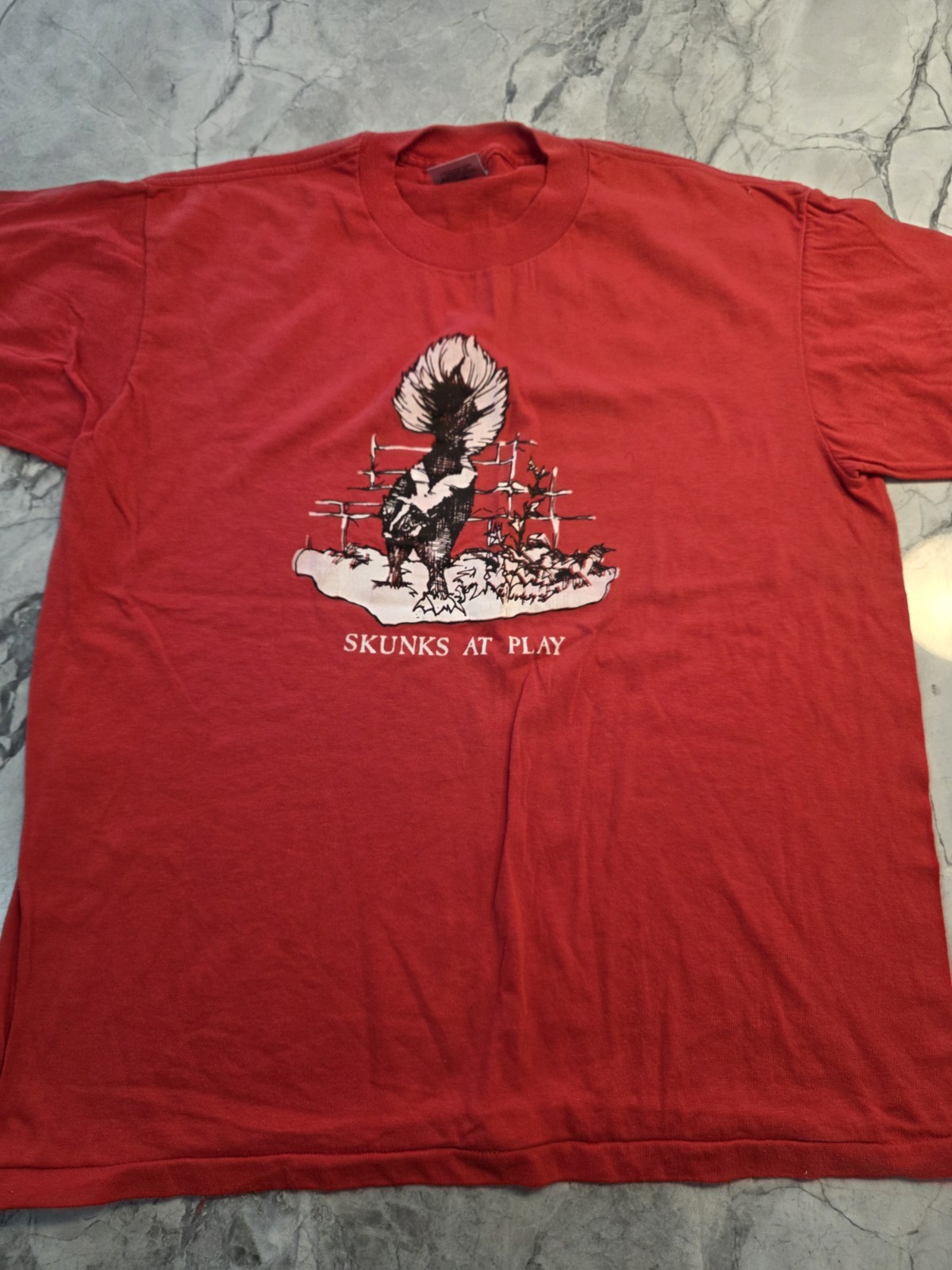 Vintage 90s Skunks At Play Shirt XL Oneita 50/50 Red Single Stitch Made In USA
