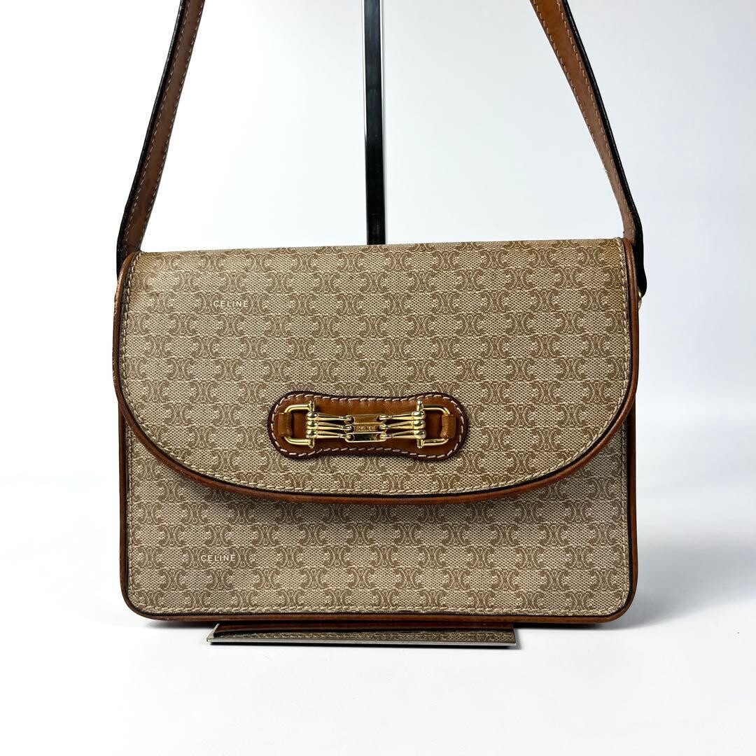 CELINE Shoulder bag Macadam Horsebit Beige Vintage Authentic From Japan
