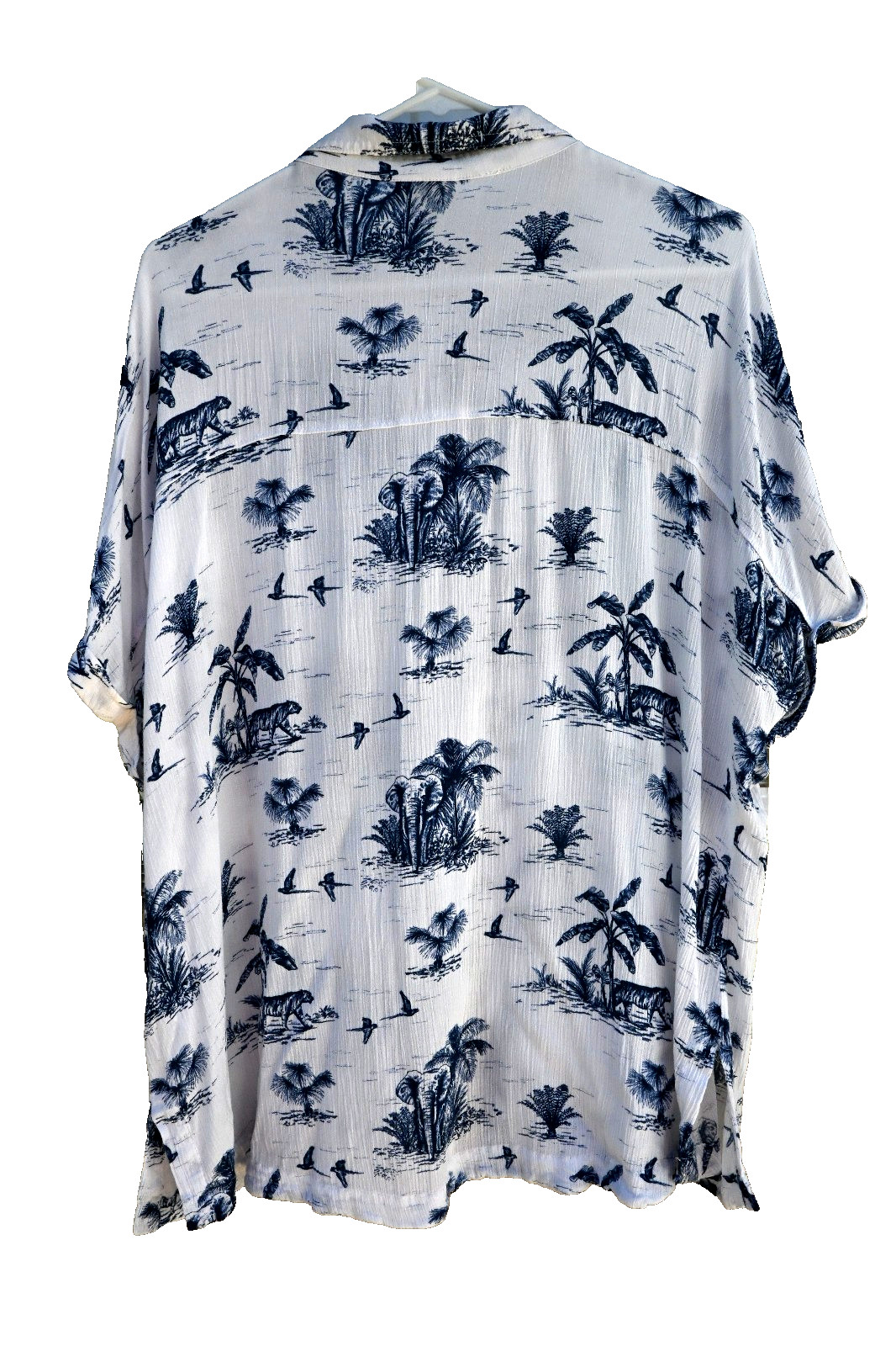 a.n.a A New Approach Tropical Toile Button Up Blouse White Blue Elephant XL