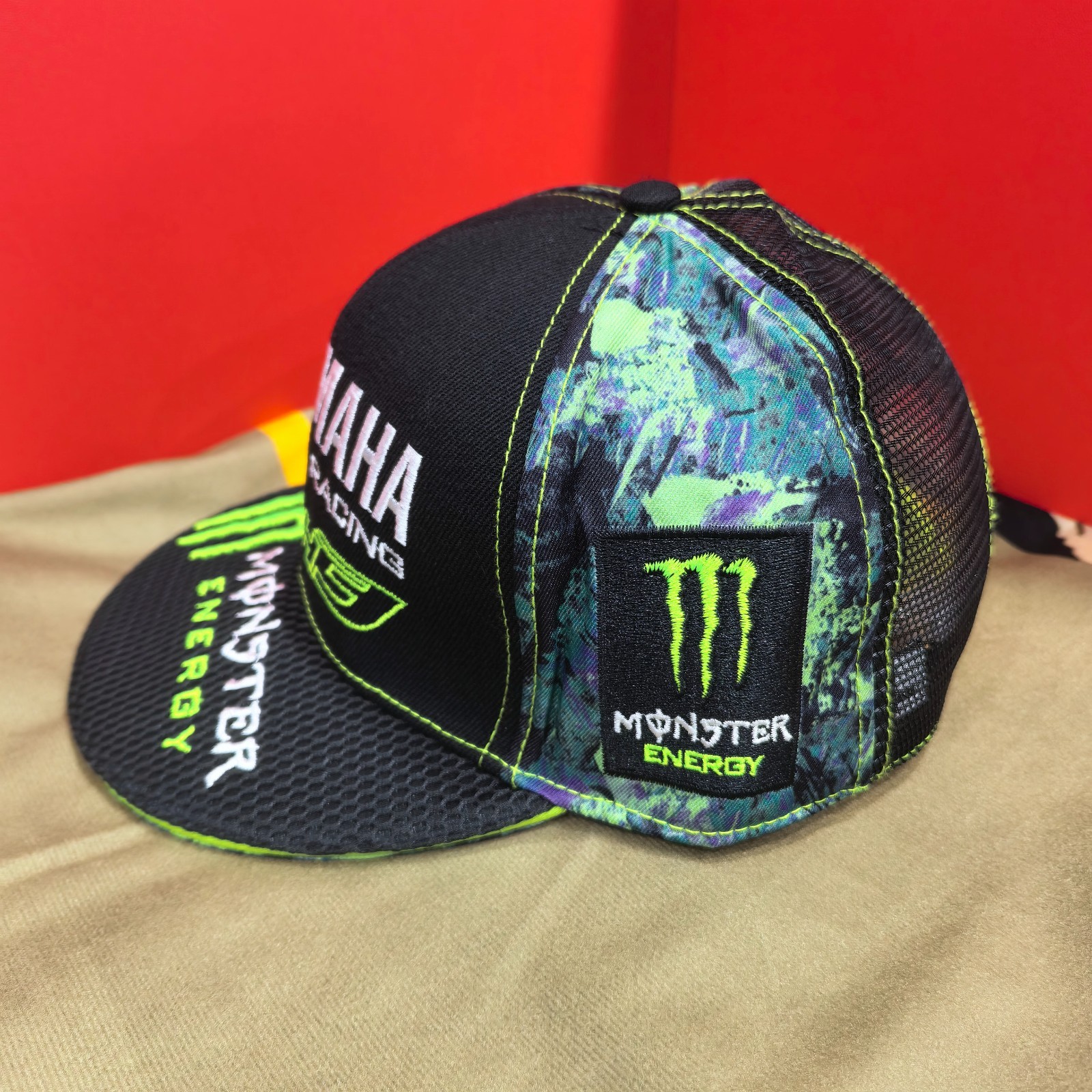Monster Energy & Yamaha Green Tie-Dye Flat-Brim Cap with Mesh Back