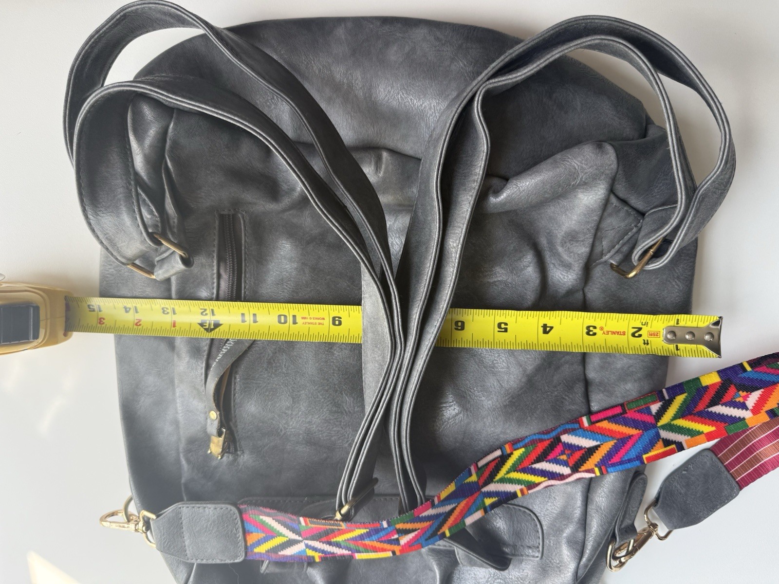 Gray Small Faux Leather Backpack With Reversible Strap