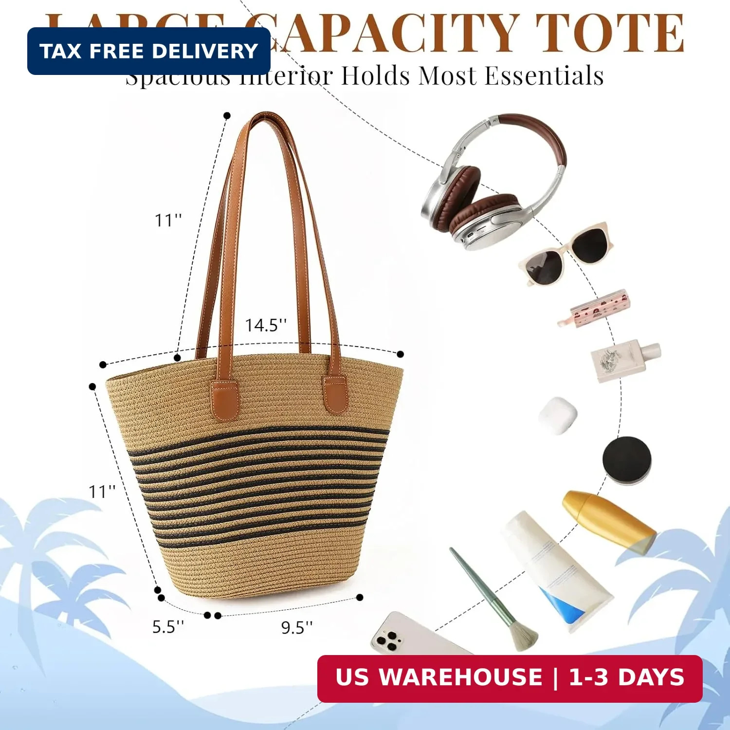 Trifabricy Beach Bags for Women, Summer Straw Beach Bag Straw Purse Shoulder Han