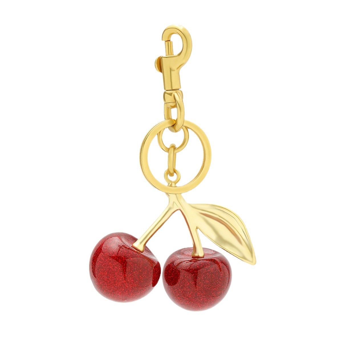 For Coach Red Cherry Apple Bag Charm Keychain Resin Metal Brass Purse Decoration