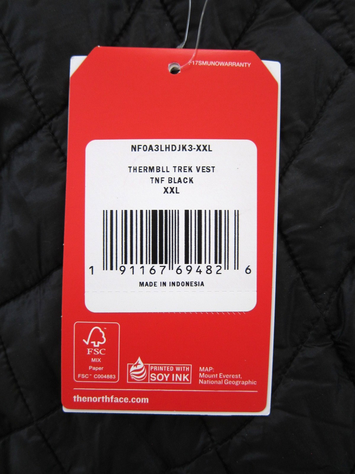 NWT The North Face Black Quilted Thermoball Trek Lightweight Zip Vest Men XXL