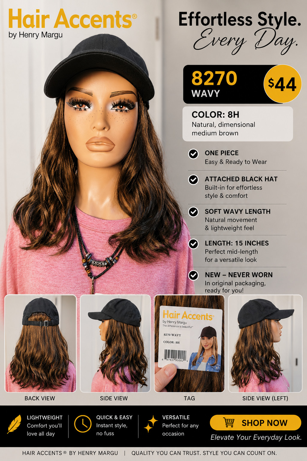 New Henry Margu Hat Wig adjustable fit no styling needed ready to wear