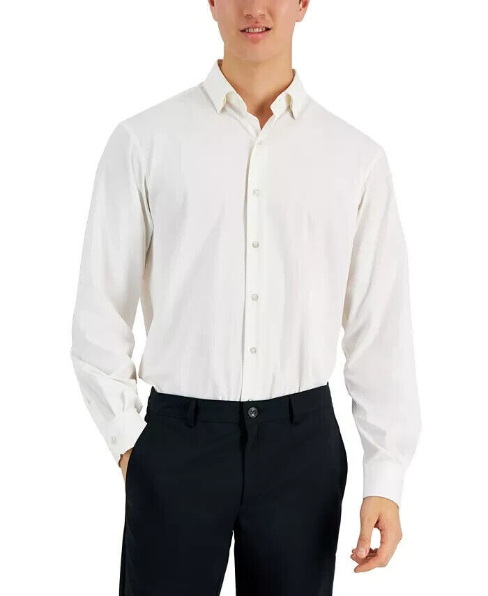 Alfani Regular Fit Solid Dress Shirt Mens Bright White 16 to 16 and Half 32 33