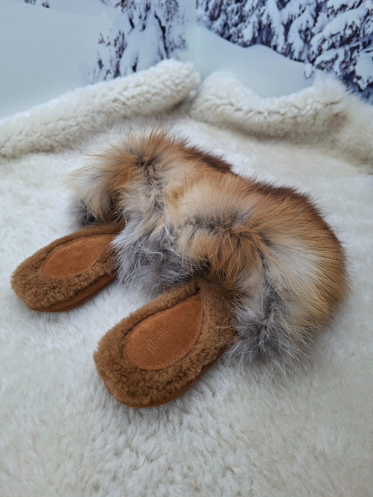 Red Fox Fur Slippers for Women, Genuine Fur Home Shoes, Gift for women