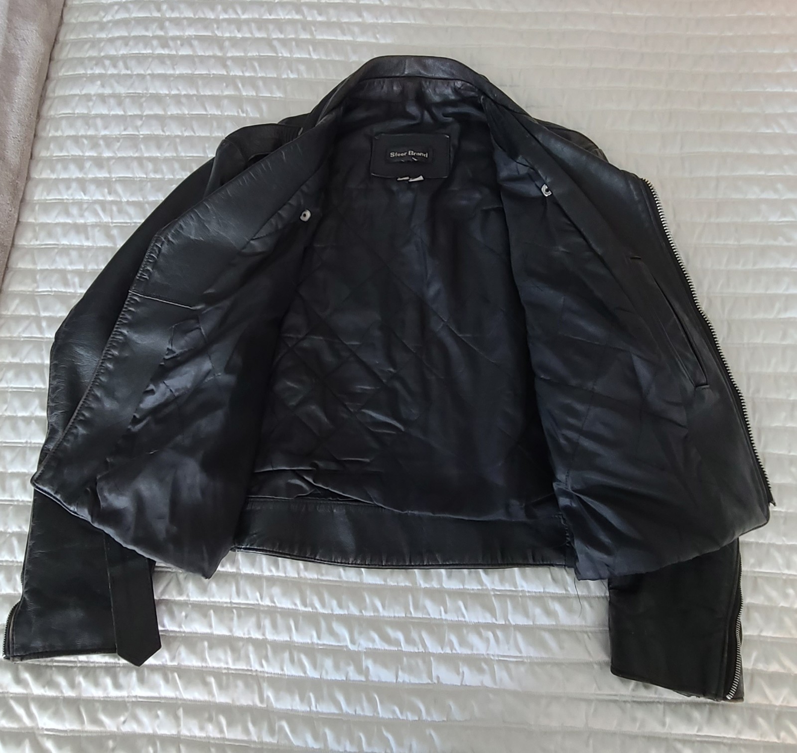 VTG Steer Brand Distressed Leather Motorcycle Biker Jacket Black Sz 42 USA- READ