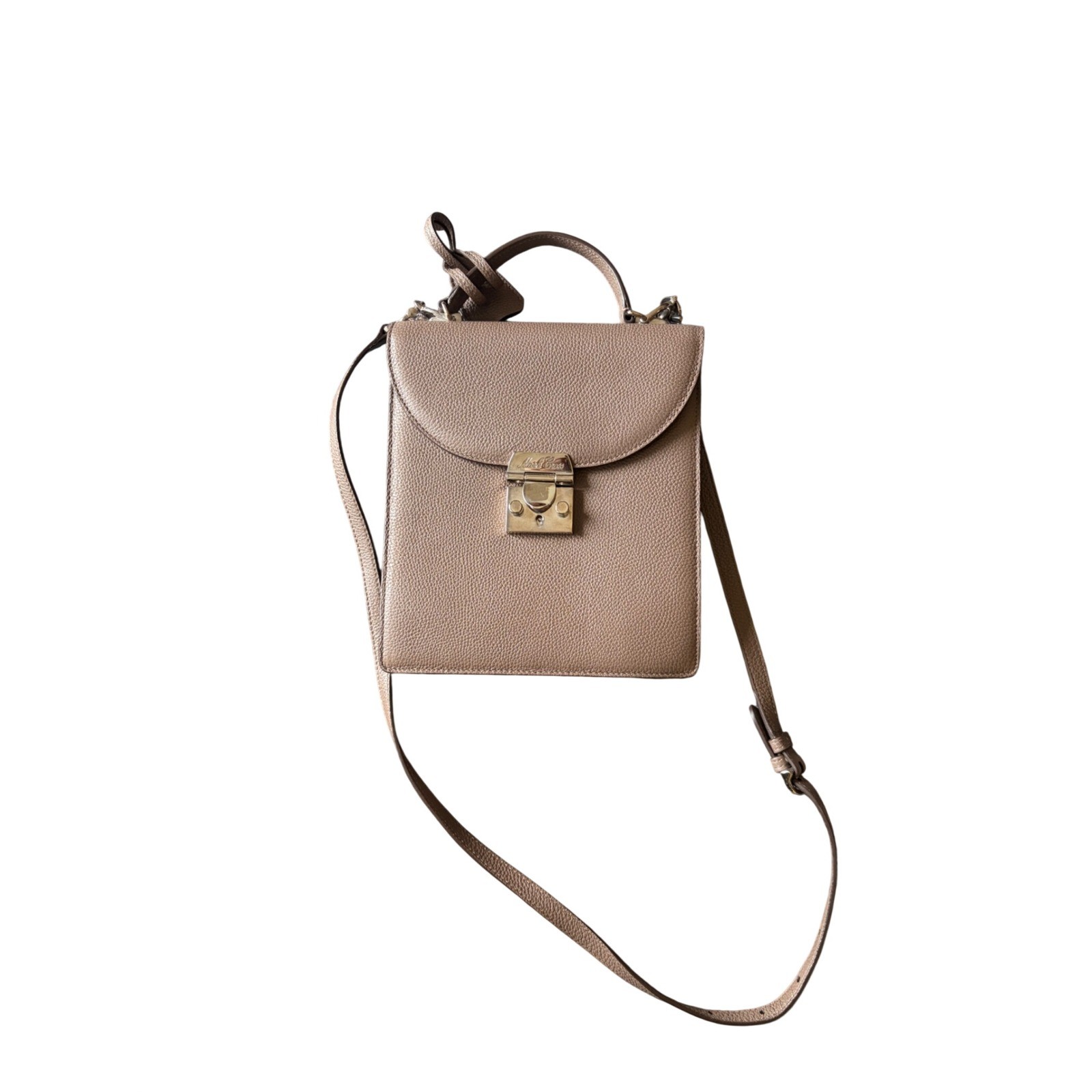 Mark Cross Murphy Taupe Pebbled Leather Top Handle Crossbody Bag Made in Italy