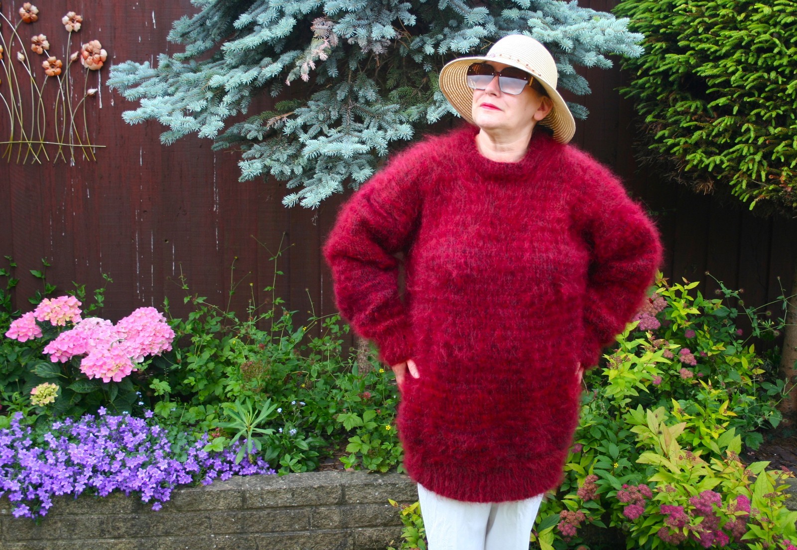 BRAND NEW HANDKNITTED LUXURY MOHAIR CREW NECK SWEATER IN “BURGUNDY” 2XL