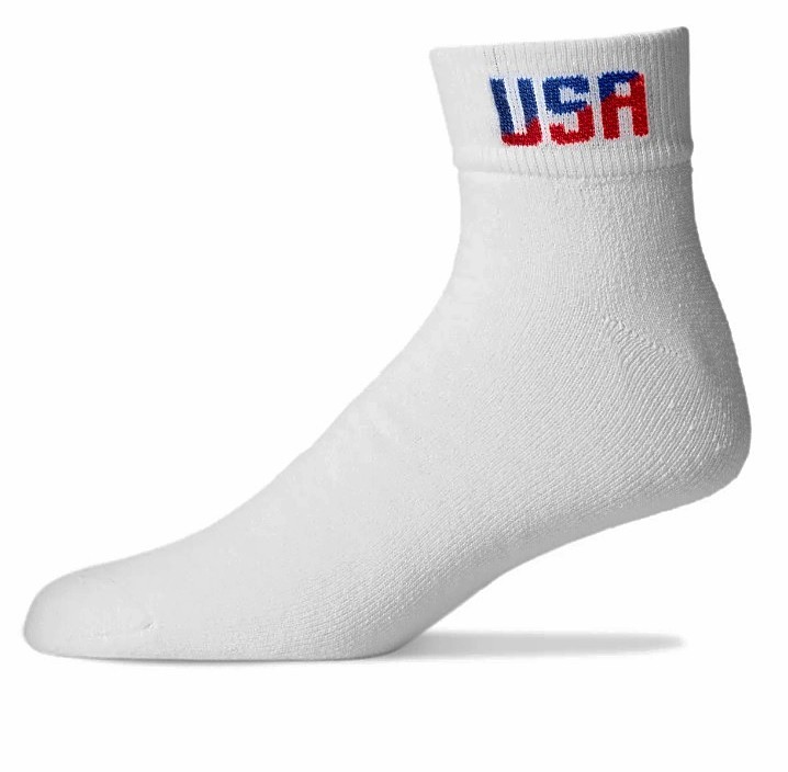 6 Pairs Mens USA Logo White Cushioned Cotton Ankle Socks US Made 9-12 Shoe
