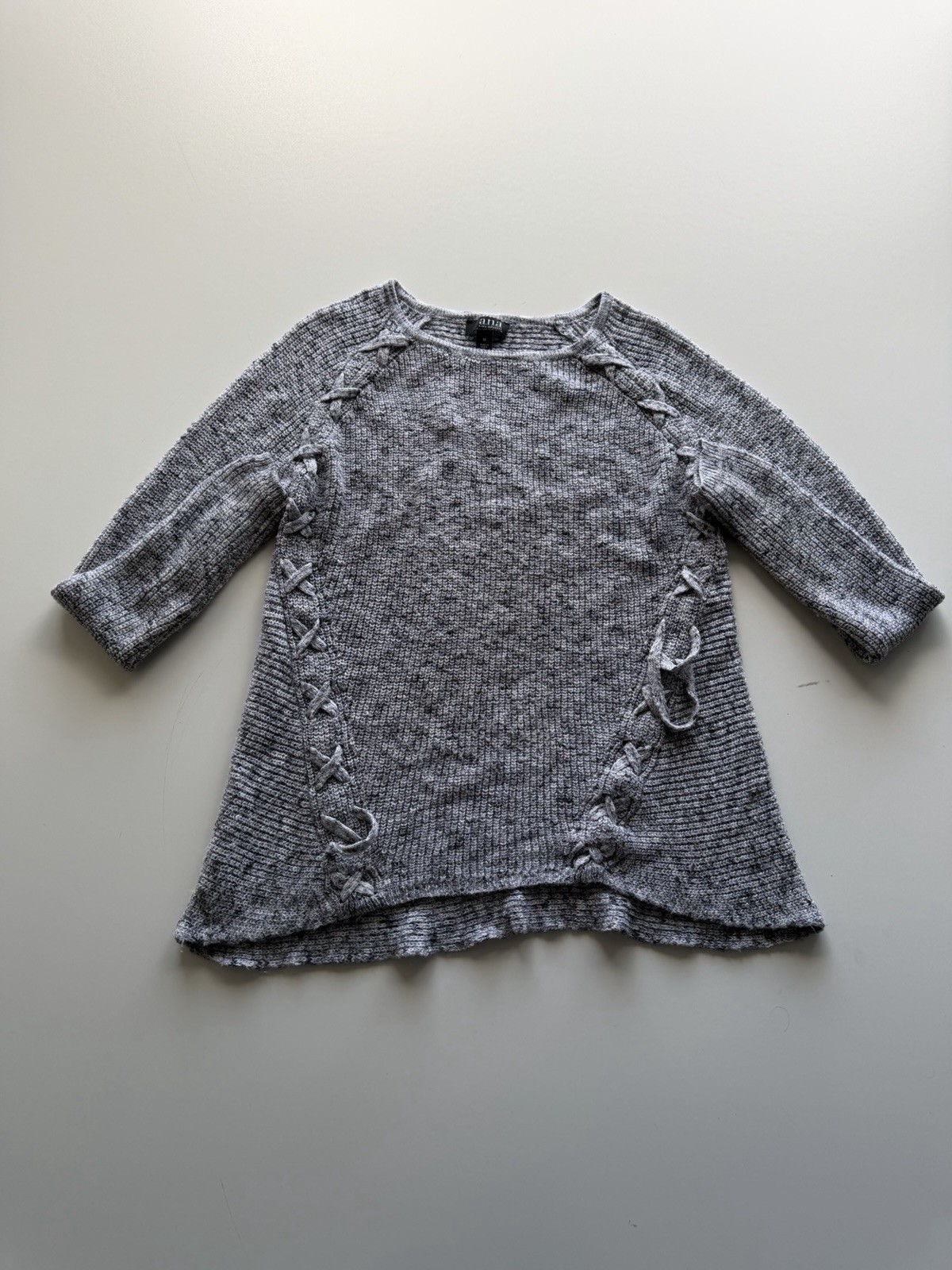 a.n.a. A New Approach Women’s Medium Gray Cable Knit Fringe Sweater Cozy Knit