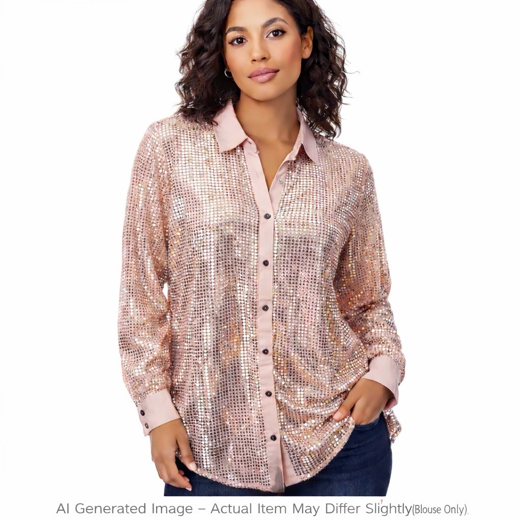 Pilcro Anthropologie Sequin Mesh Shirt 1X Blush Sheer Button Front Plus Size