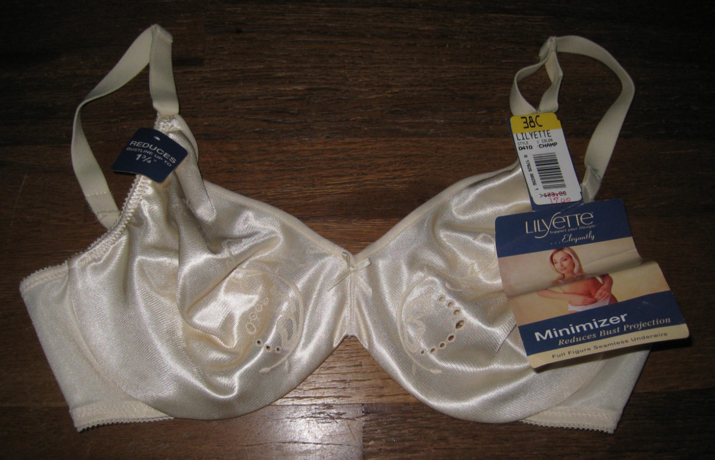 LILYETTE 0410 Womens Ivory Full Figure Seamless Minimizer UNDERWIRE BRA 38 C NWT
