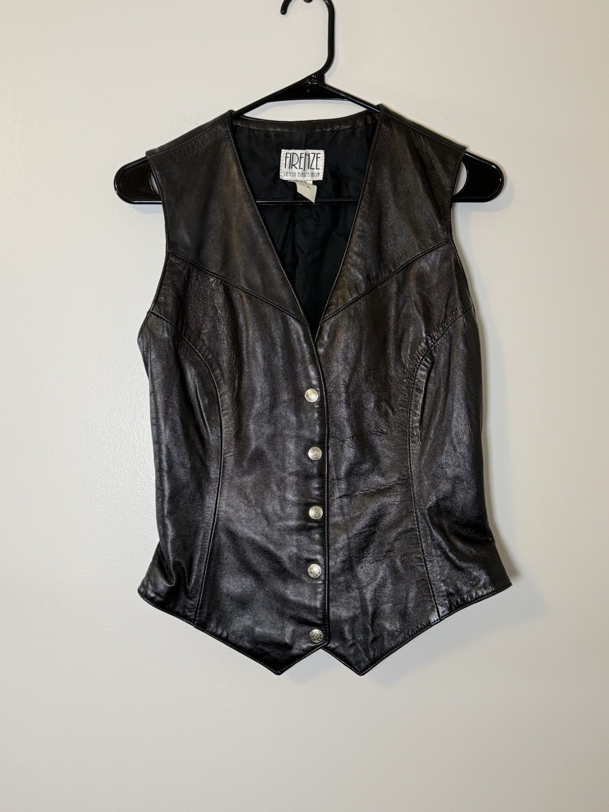 VTG 80s 90s Firenze Santa Barbara Black Leather Vest Moto Goth USA Small