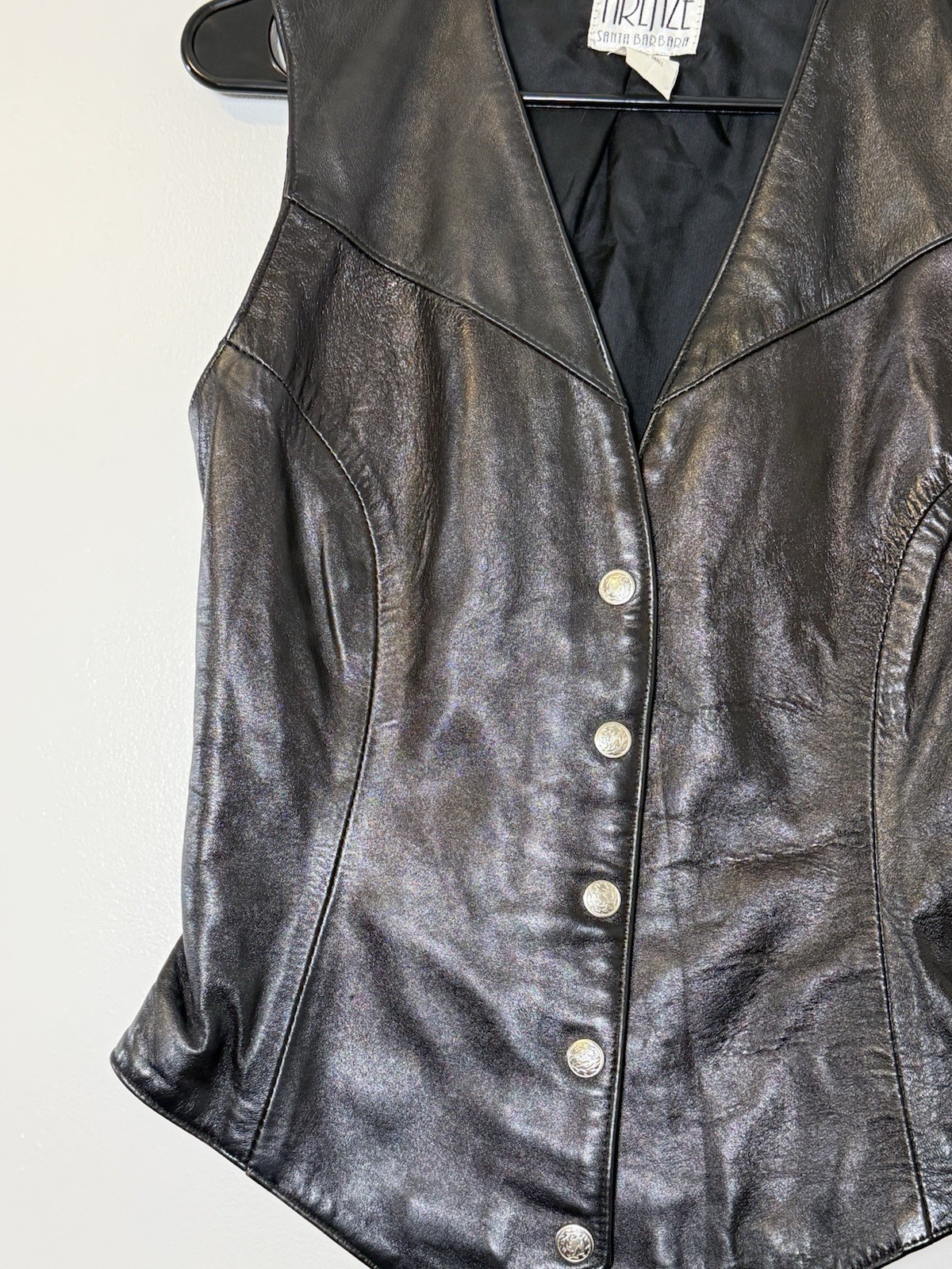 VTG 80s 90s Firenze Santa Barbara Black Leather Vest Moto Goth USA Small