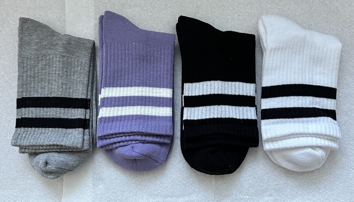 Unisex Cotton Crew Quarter Retro Socks Striped Casual Multicolor 4 Pair NWT