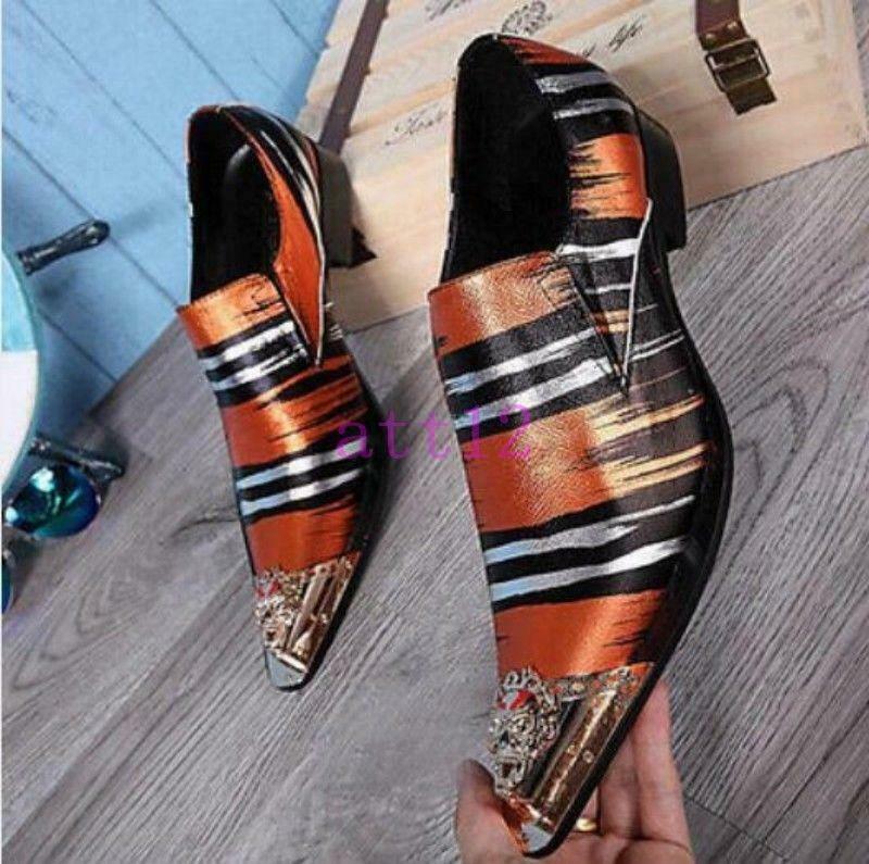Korean Men’s Real Leather Dress Metal Pointed Toe Formal Pull On Shoes Party