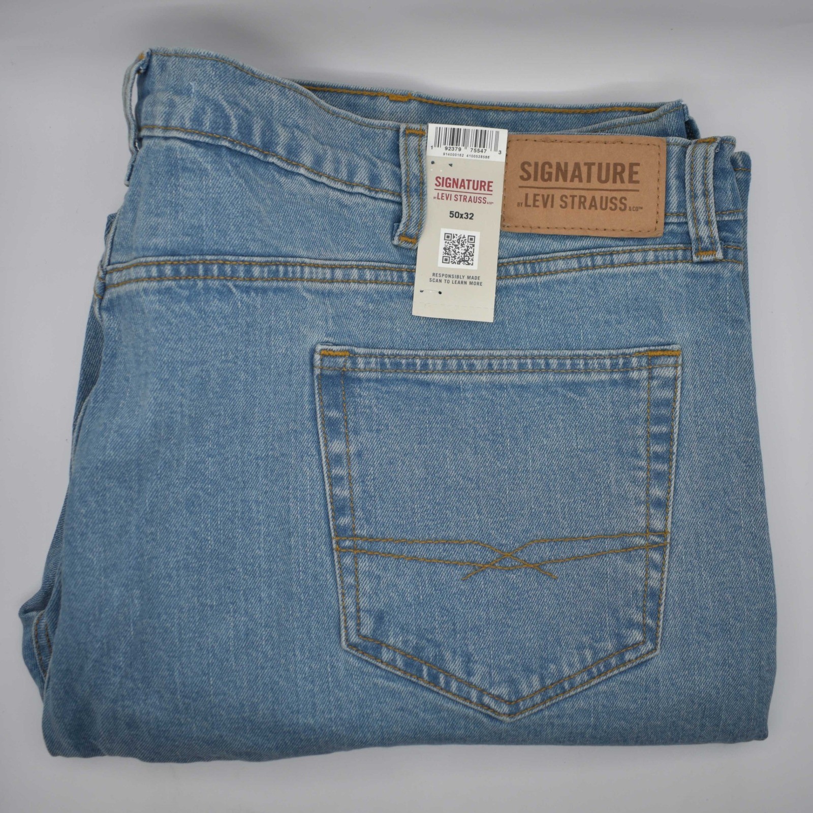Levi Strauss Signature Regular Fit Jeans Big Tall Mens 50×32 Light Stonewash NWT