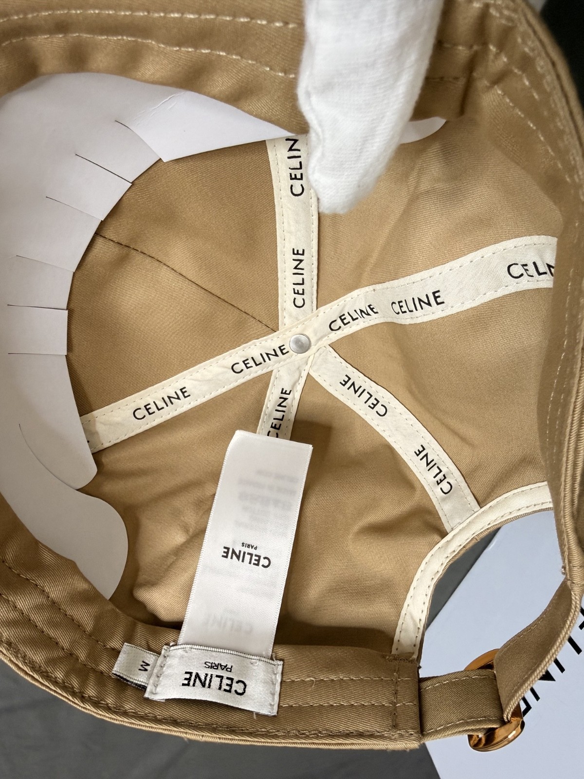 CELINE Paris Triomphe Adjustable Baseball Cap Tan/Beige Size Medium Unisex