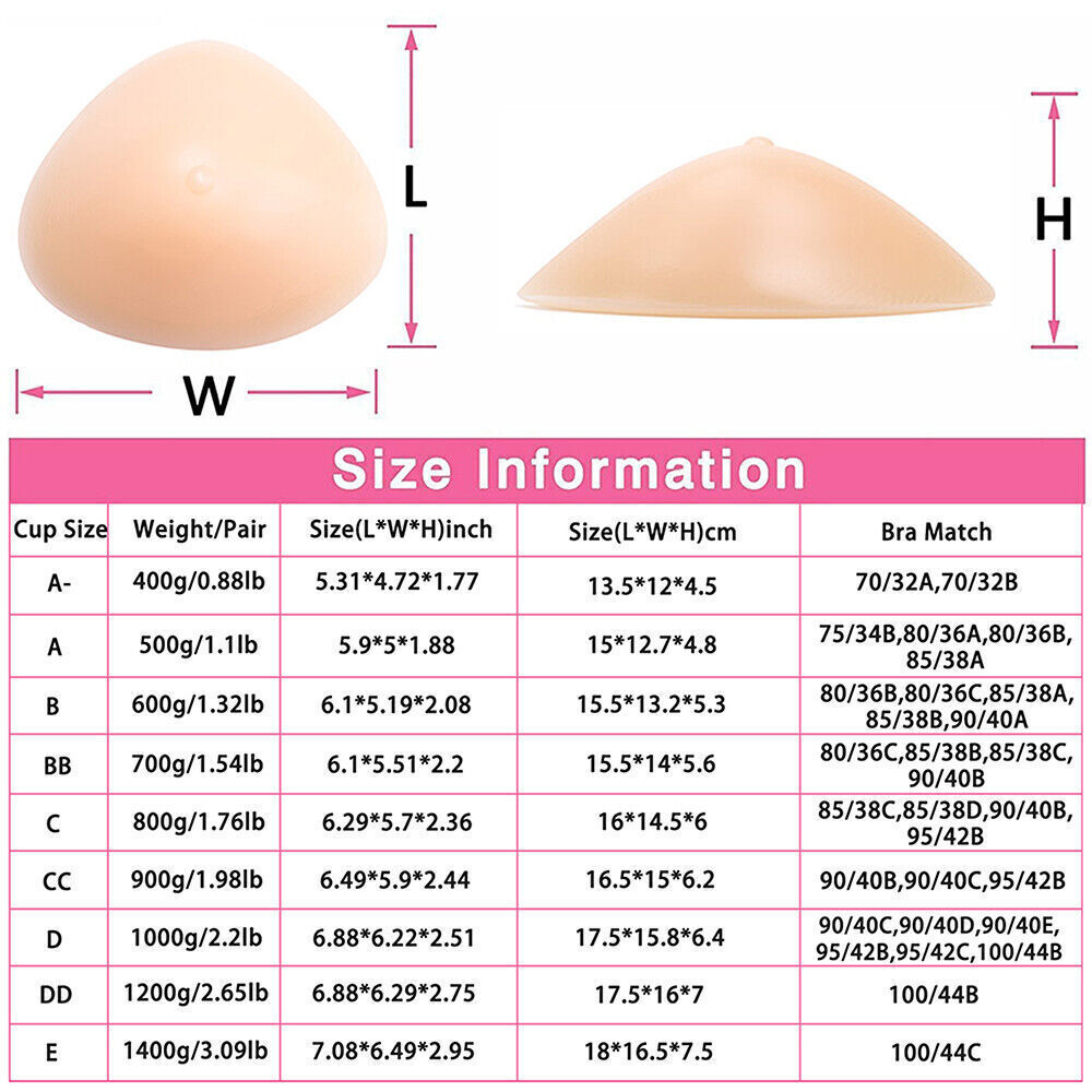 2 Pcs Silicone Breast Forms Fake Boobs Crossdresser Mastectomy Triangular Shape