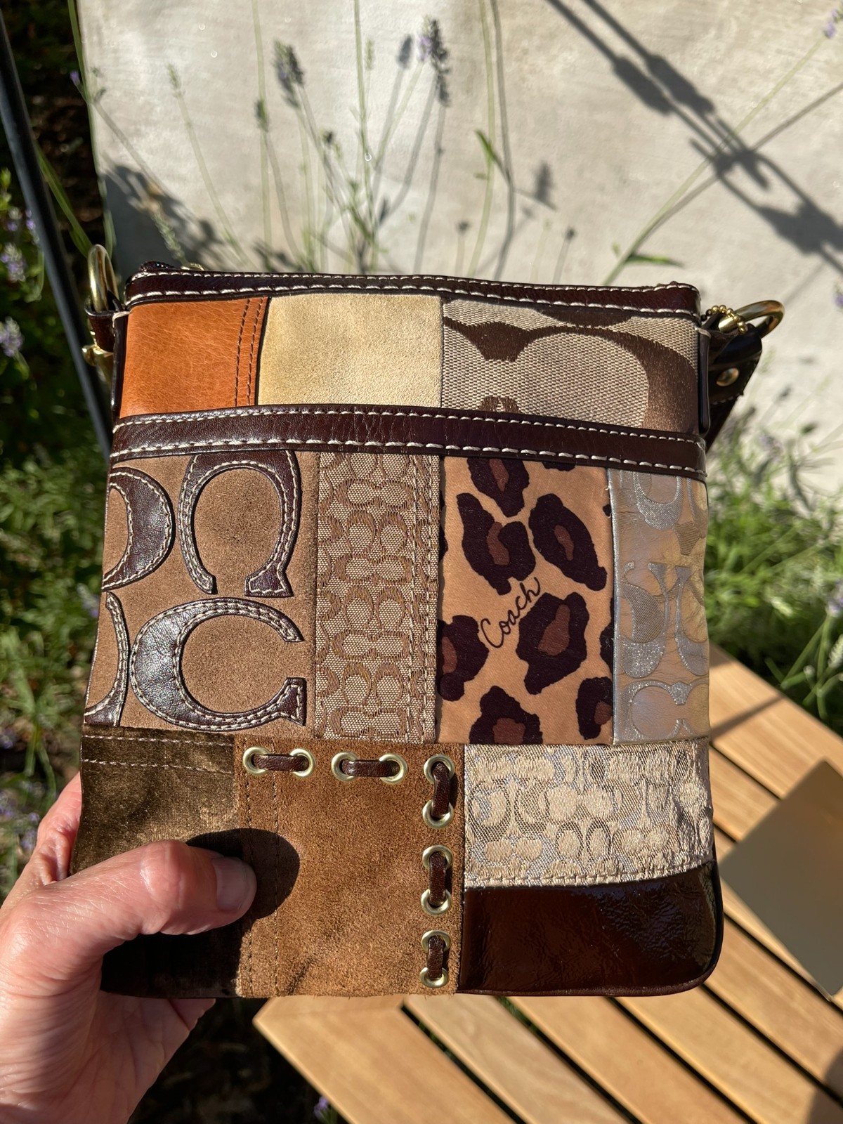 Coach Patchwork Swingpack Crossbody + Matching Wristlet Y2K Mixed Media Leopard
