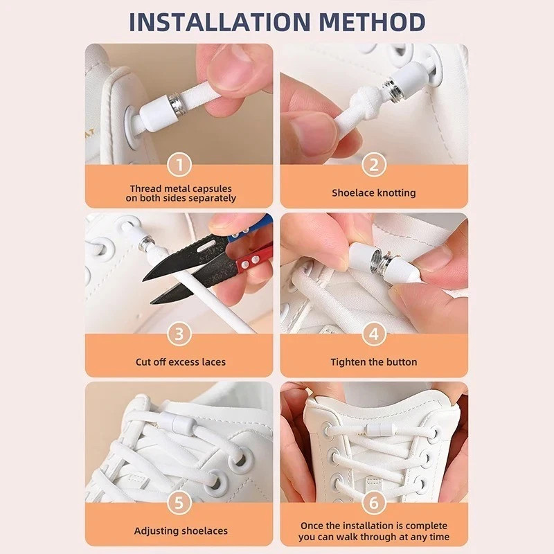 No Tie Elastic Shoelaces Semicircle Sneakers Quick Lazy Metal Lock Laces – 100cm